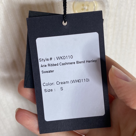 Marissa Webb Arie ribbed cashmere blend Henley sweater in cream size S - Picture 14 of 14